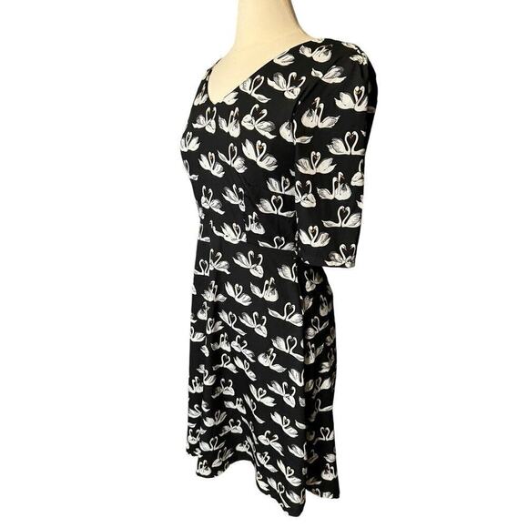 Yumi V-Neck Swan Dress Fit and Flare Small Black White - Picture 2 of 7